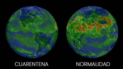 En este mapa se ven a varios continentes sin contaminación por los confinamientos vigentes.