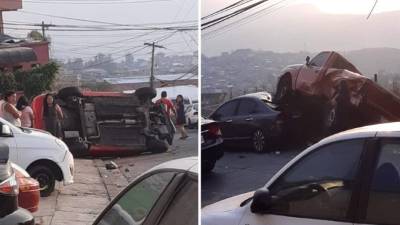 El conductor de un Chevrolet Aveo (imagen izquierda) impactó contra varios vehículos que estaban estacionados.