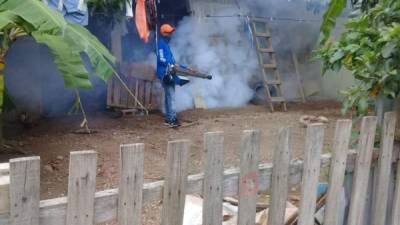 Ante el incremento de los casos de dengue, el personal de salud con el apoyo de Copeco han retomado las fumigaciones.