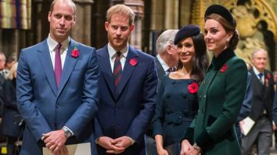 El príncipe William y Harry junto a Meghan Markle y Catalina de Cambridge.