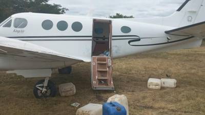 Imagen de la avioneta localizada por las autoridades en el oriente de Honduras.