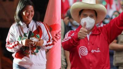 Los candidatos a la presidencia de Perú Keiko Fujimori (i) y Pedro Castillo.