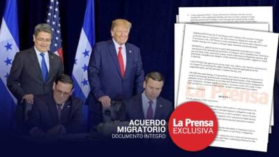 Testigos. Los presidentes Donald Trump y Juan Orlando Hernández fueron testigos del acuerdo.