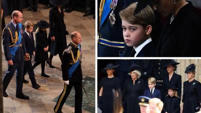 Los príncipes George y Charlotte marcharon tras el ataúd de su bisabuela Isabel II