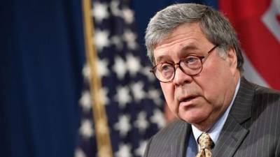 Bill Barr durante una conferencia de prensa en el Departamento de Justicia, en Washington, el 5 de marzo del 2020. Foto: AFP
