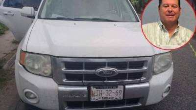 Foto en vida del rector Carlos Luis Garrido Gular y la forma en cómo quedó la camioneta cuando fue asesinado.