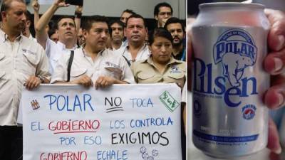 Manifestación de trabajadores ante la sede de Polar, que produce 80% de la cerveza que se consume en Venezuela.