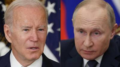 Combinación de imágenes de archivo muestra al presidente estadounidense Joe Biden y al gobernante Bladimir Putin.