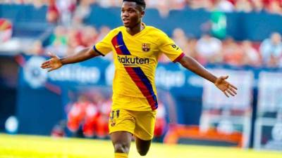 Así festejó su gol el niño Ansu Fati.