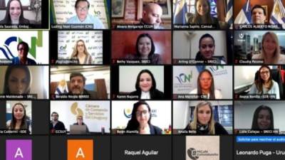 Reunión virtual de participantes hondureños y uruguayos.