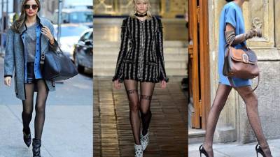 El cuero es un material que luce sensacional con medias. Tómalo en cuenta a la hora de usarlas. Las medias con diseños a rayas o figuras destacan en la colección de Alexander Wang.