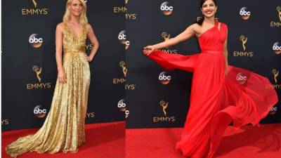Claire Danes deslumbró con vestido dorado de Schiaparelli, Priyanka Chopra parecía una diosa griega con su hermoso vestido rojo de Jason Wu.