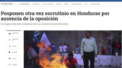 Mientras Honduras está a la espera de que el Tribunal Supremo Electoral retome este domingo el conteo de votos para definir al ganador de los comicios de hace una semana entre el presidente Juan Orlando Hernández y el candidato presidencial de la Alianza Salvador Nasralla, medios internacionales, como El Tiempo de Colombia, destacan el retraso en los resultados electorales.