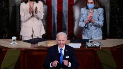 El presidente de Estados Unidos, Joe Biden, se dirige a una sesión conjunta del Congreso. Foto AFP