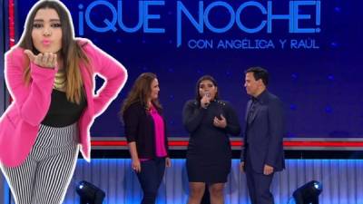 Karli Ortega junto a Angélica y Raúl que conducen el programa de entretenimiento los sábados en Telemundo.