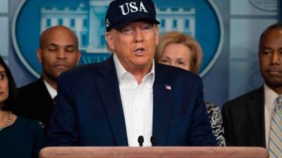 El presidente Trump este día en conferencia de prensa en Washington.