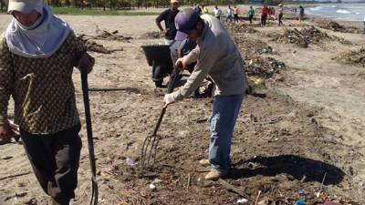 Un grupo de personas trabaja en realizan la limpieza.