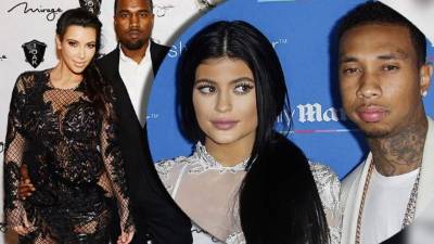 Kanye West y su esposa Kim Kardashian. En la otra imagen Kylie Jenner y Tyga.