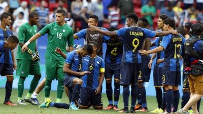 Los jugadores de Honduras celebrando el pase a cuartos de final de los Juegos Olímipcos 2016.