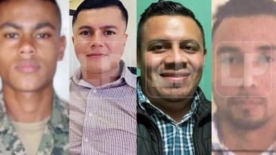 Rostros de los cuatro uniformados que perdieron la vida: Juan Fernando Vargas, Wálter Bairon Sánchez, Darwin Adán Ilovares y Osly Edgardo Núñez.