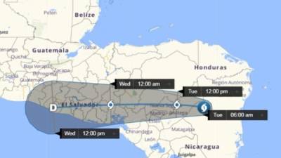 Iota continúa desplazándose hacia el oeste, con dirección a la frontera entre Honduras y Nicaragua, en el departamento de El Paraíso, y con una velocidad promedio de 15 Km/h.