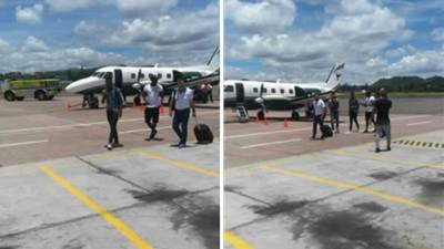 Jorge Luis Pinto, Amado Guevara y los jugadores tuvieron que irse vía terrestre. Foto @KikeLanza10