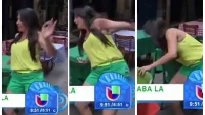 La hondureña Maity Interiano se cayó mientras realizaba un reportaje en Brasil.