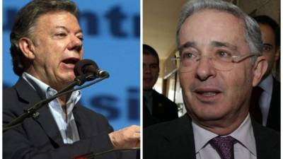 En la imagen el presidente de Colombia, Juan Manuel Santos. El expresidente de Colombia Álvaro Uribe.