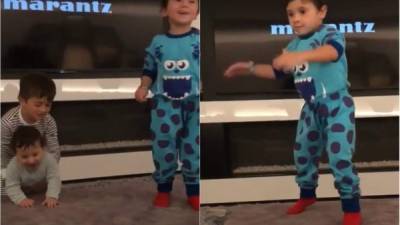 Los hijos de Leo Messi mientras bailan la canción 'Sexy and I Know it'.