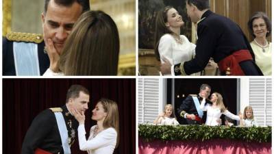 La mayoría de los besos que se dieron los nuevos reyes de España durante varias ceremonias.