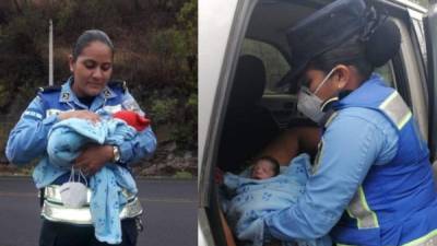 Agentes de Policía Nacional estuvieron atentas a atender el parto en plena carretera.