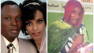 La joven sudanesa Mariam Ishaq junto a su hijo. Imagen de la Justicia de Sudán.