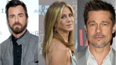 Justin Theroux, Jennifer Aniston y Brad Pitt.