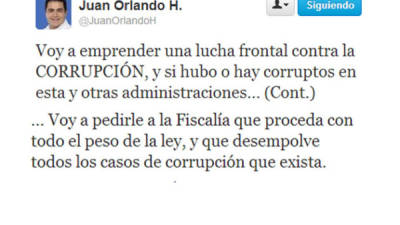 Los dos últimos tuits publicados por el presidente electo de Honduras, Juan Orlando Hernández en su cuenta oficial de Twitter.