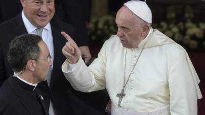 El papa Francisco en el palacio presidencial de Las Garzas en la Ciudad de Panamá. Foto: AFP