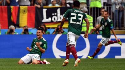 El 'Chucky' Lozano celebrando su golazo marcado a Alemania. Foto AFP