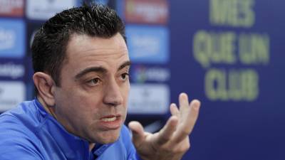Xavi Hernández en la rueda de prensa. Foto EFE.