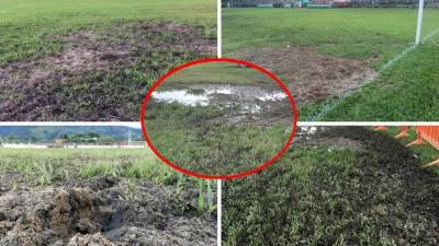La cancha del estadio Francisco Martínez Durón de Tocoa luce en lamentables condiciones, como se pudo ver en el partido de la Real Sociedad contra el Honduras Progreso en la tercera jornada del Torneo Clausura 2018.