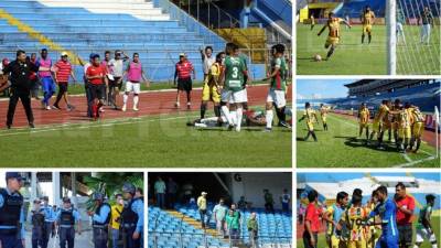 Estas son las imágenes más curiosas que nos dejó la reanudación del partido de ida de la semifinal entre Real España y Marathón en el estadio Olímpico. Broncas entre jugadores y dirigentes.