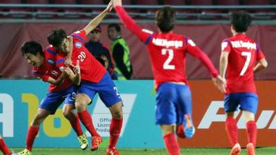 Así celebraron los jugadores de Corea del Sur el gol contra Guinea. Foto EFE
