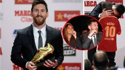 Lionel Messi, delantero del Barcelona, recibió este viernes, por cuarta vez en su carrera, la Bota de Oro como máximo goleador de las Ligas Europeas, y fue bien acompañado. Estas son las mejores fotos del acto.