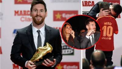 Lionel Messi, delantero del Barcelona, recibió este viernes, por cuarta vez en su carrera, la Bota de Oro como máximo goleador de las Ligas Europeas, y fue bien acompañado. Estas son las mejores fotos del acto.