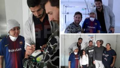 El niño hondureño Gustavo Manzano tuvo la visita especial de Lionel Messi y Luis Suárez en el hospital en el que se encuentra en Barcelona.