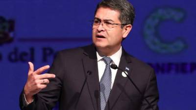 El presidente Juan Orlando Hernández durante su comparecencia en al Cumbre de las Américas.