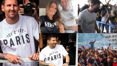 El astro argentino Lionel Messi ha tenido un intenso martes ya que se marchó de Barcelona y llegó a París para firmar contrato con el PSG. El crack rosarino en todo momento fue acompañado por sus seres queridos. Fotos AFP y EFE.