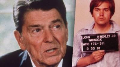 Regan y Hinckley en la época del intento de asesinato; aparecen juntos en este montaje fotográfico.