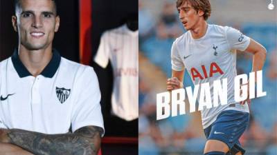 Lamela se unió al Sevlla y Bryan Gil al Tottenham. Fotos Twitter Sevilla y Tottenham.