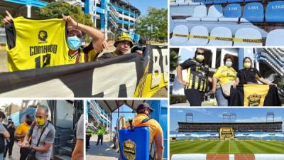 Imágenes del ambiente que se armó previo al partido Real España-Motagua en el estadio Olímpico con el anuncio que había hecho el equipo aurinegro para el ingreso de aficionados, pero Sinager negó la autorización del pilotaje. Fotos Neptalí Romero