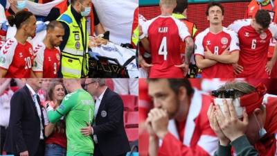 El volante danés Christian Eriksen se desplomó en la recta final del primer tiempo del duelo Dinamarca - Finlandia en duelo de la primera jornada del grupo B de la Eurocopa. Las imágenes son impactantes ya que hubo escenas de mucho dramatismo. Fotos AFP y EFE.