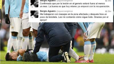 El mismo Sergio Agüero confirmó su lesión por medio de su cuenta de Twitter.